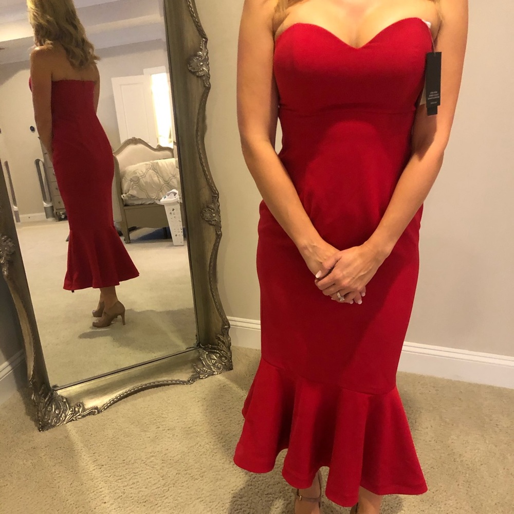 Bloomingdale's Red Strapless Midi Dress